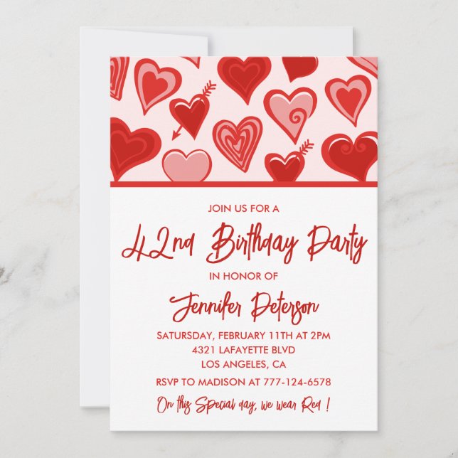 Invitation Motif de cœurs rouges roses Simple 42e anniversair (Devant)