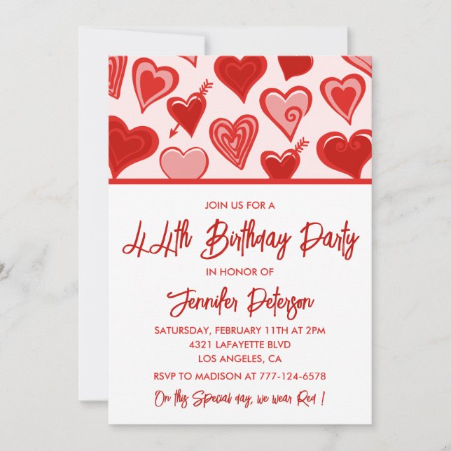 Invitation Motif de cœurs rouges roses Simple 44e anniversair (Devant)