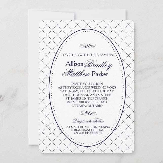 Invitation Motif de contrôle bleu de la marine classique (Devant)