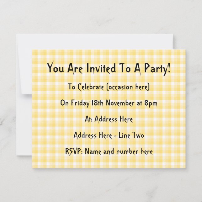 Invitation Motif de contrôle En vichy jaune. (Devant)