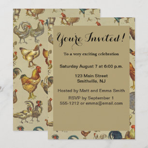 Invitation Motif de coq poulet vintage : Art de ferme
