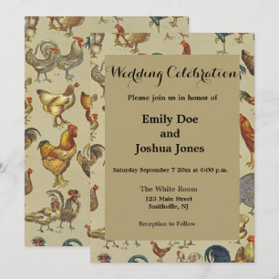 Invitation Motif de coq poulet vintage : Art de ferme