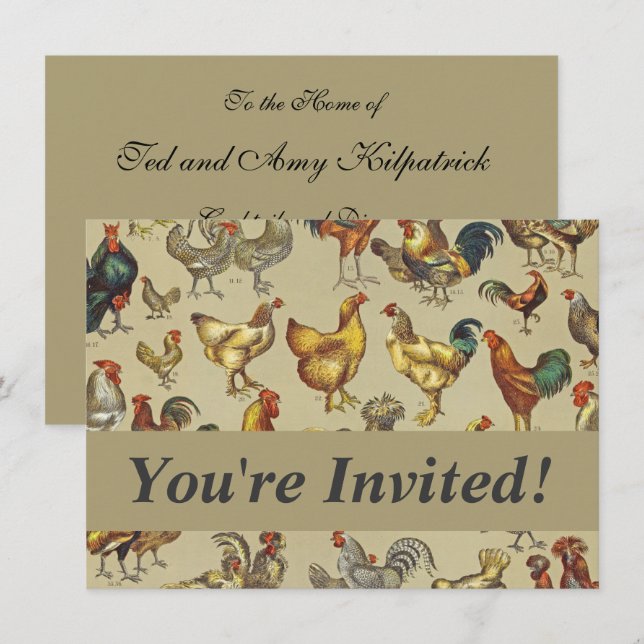 Invitation Motif de coq poulet vintage : Art de ferme (Devant / Derrière)