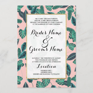 Invitation Motif de coucher de soleil Feuille vert rose d'été