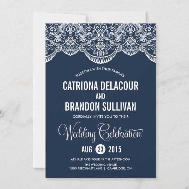 Invitation Motif de dentelle bleu marine marocain II Mariage (Devant)