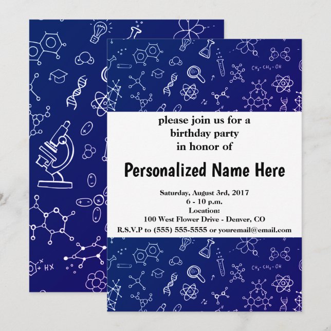 Invitation Motif de dessin de science / chimie (Devant / Derrière)