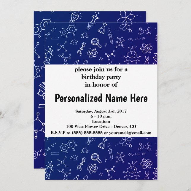 Invitation Motif de dessin scientifique/chimie (Devant / Derrière)