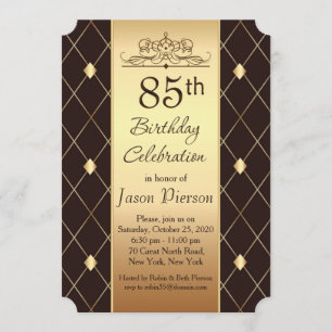 Invitation motif de diamant d'or à la fête marron 85e anniver