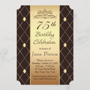 Invitation Motif de diamant d'or sur la soixante-quinzième