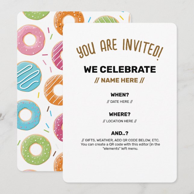 Invitation Motif de Donuts Colorés Rétro pour une Fête Amusan (Devant / Derrière)