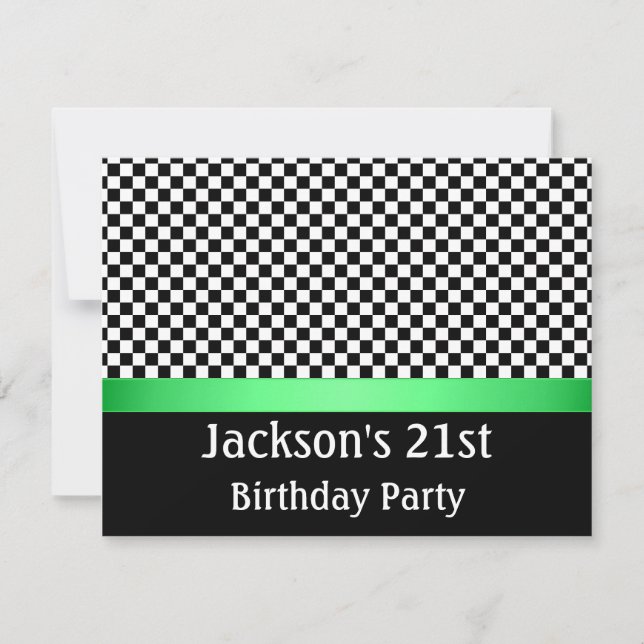Invitation Motif de fête d'anniversaire Green Black & White C (Devant)