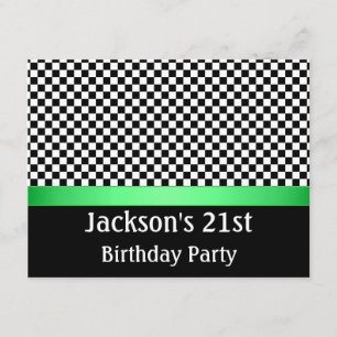 Invitation Motif de fête d'anniversaire Green Black & White C