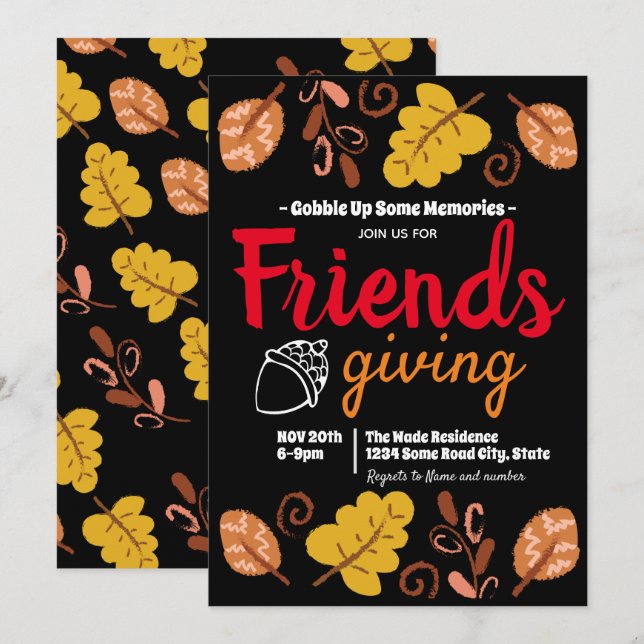 Invitation Motif de feuille de Friendsgiving à gober (Devant / Derrière)
