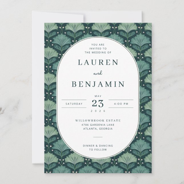 Invitation Motif de feuille de teal élégant (Devant)