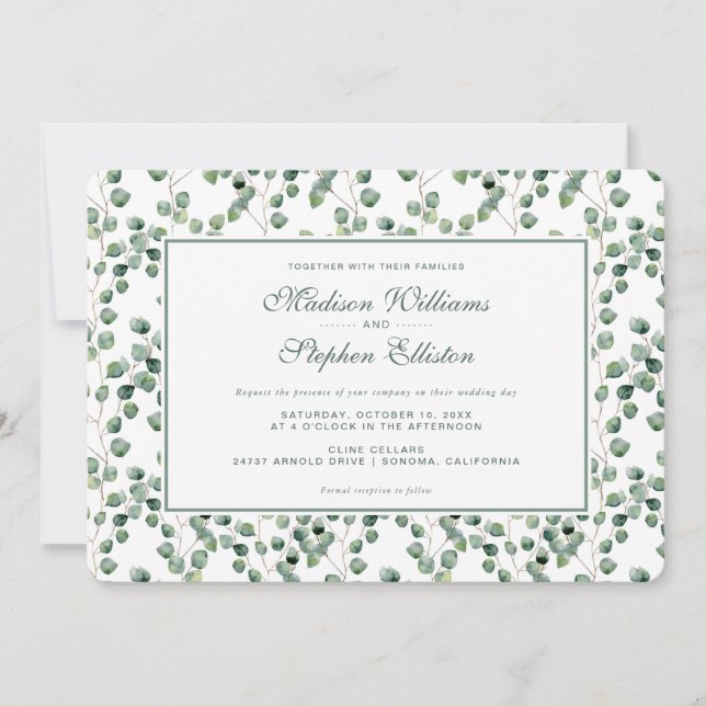 Invitation Motif de feuille d'eucalyptus d'aquarelle - (Devant)