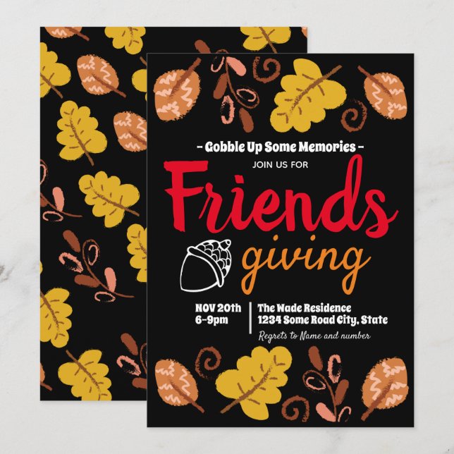 Invitation Motif de feuille Friendsgiving à engloutir (Devant / Derrière)