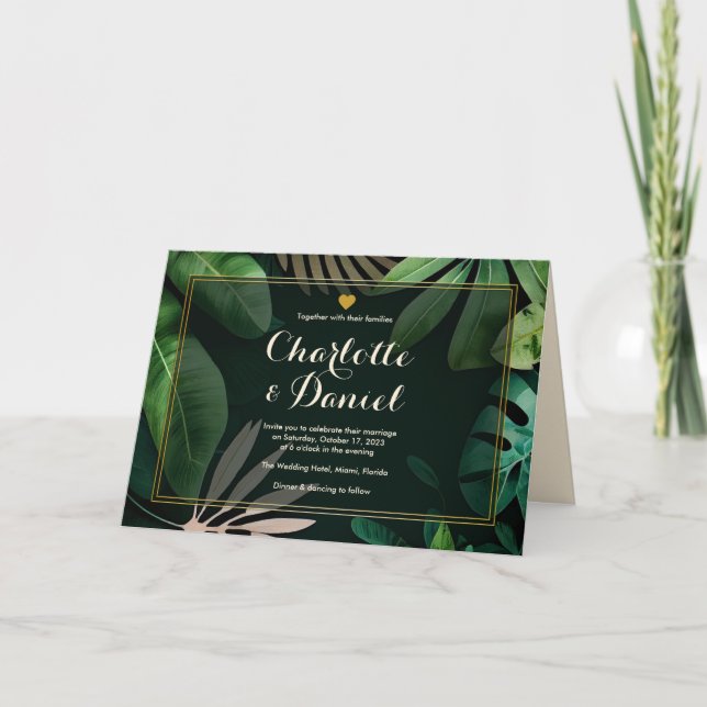 Invitation Motif de feuilles thématiques | Plié | Mariage (Devant)