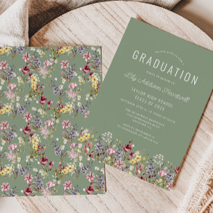 Invitation Motif de fleur sauvage boho Vert sauge Remise des 