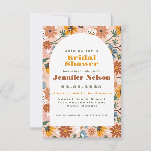 Invitation Motif de fleurs Boho les années 70 nuptiale douche (Devant)