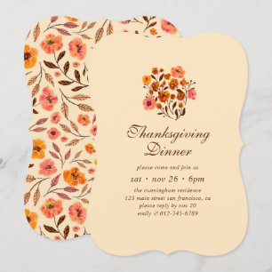 Invitation Motif de fleurs Citrouilles moderne Thanksgiving