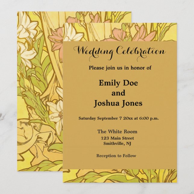 Invitation Motif de fleurs de lys d'Alphonse Mucha : Art nouv (Devant / Derrière)