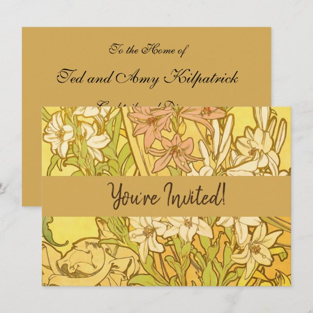 Invitation Motif de fleurs de lys d'Alphonse Mucha : Art nouv (Devant / Derrière)