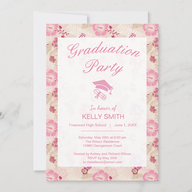 Invitation Motif de fleurs modernes roses mignonnes (Devant)