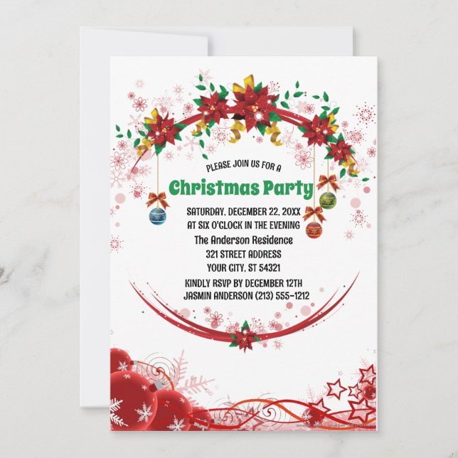 Invitation Motif de fleurs vert rouge Noël (Devant)