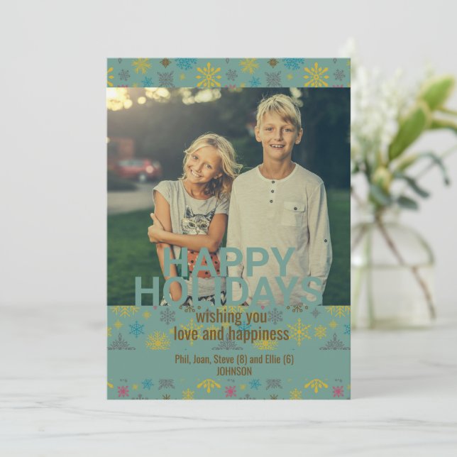 Invitation Motif de flocons d'hiver bleu moderne (Debout devant)