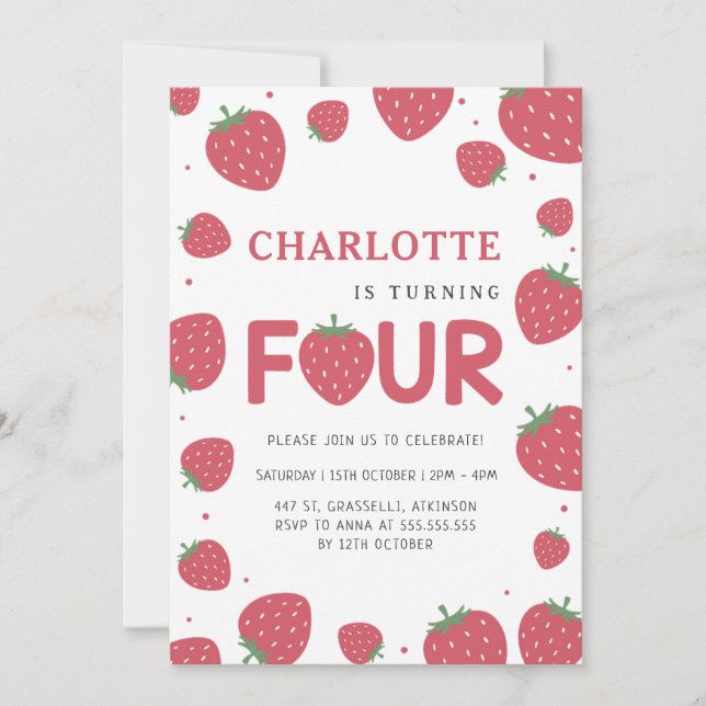 Invitation Motif de fraises rouges 4e anniversaire d'été (Devant)