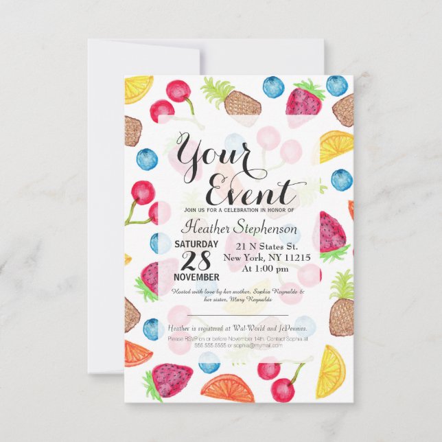 Invitation Motif de fruits peints à la main d'aquarelle juteu (Devant)