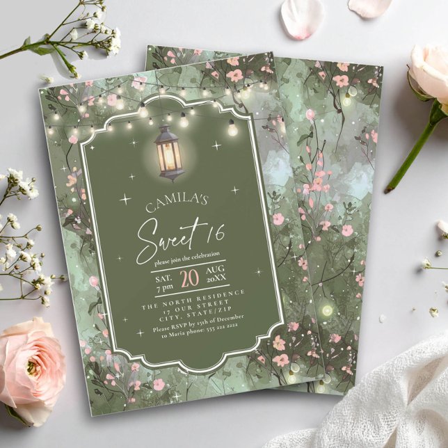Invitation Motif de jardin enchanté Sweet 16 rose ID1163 (Créateur téléchargé)