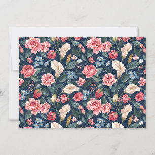 Invitation Motif de jardin floral bleu marine romantique