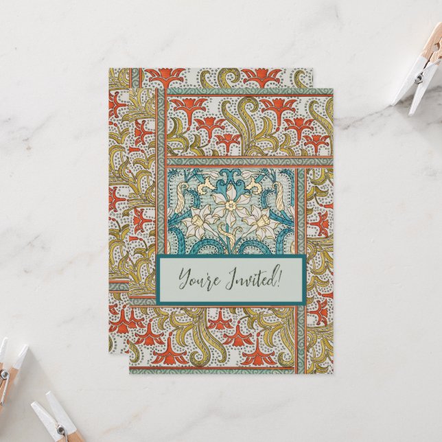 Invitation Motif de jonquille Art nouveau vintage Verneuil (Devant/Arrière en situation)