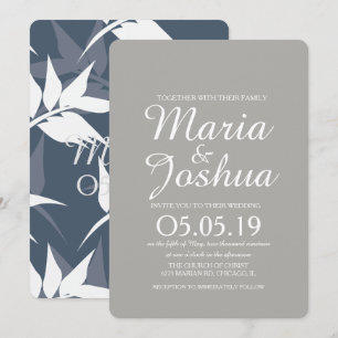 Invitation Motif de la feuille botanique Mariage bleu marine