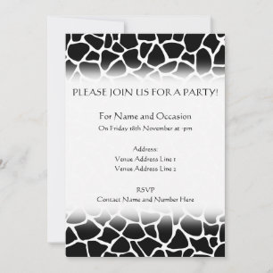 Invitation Motif de la Girafe Poster de animal noire et blanc