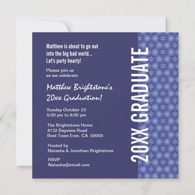 Invitation Motif de la Marine Bleu et étoile (Devant)