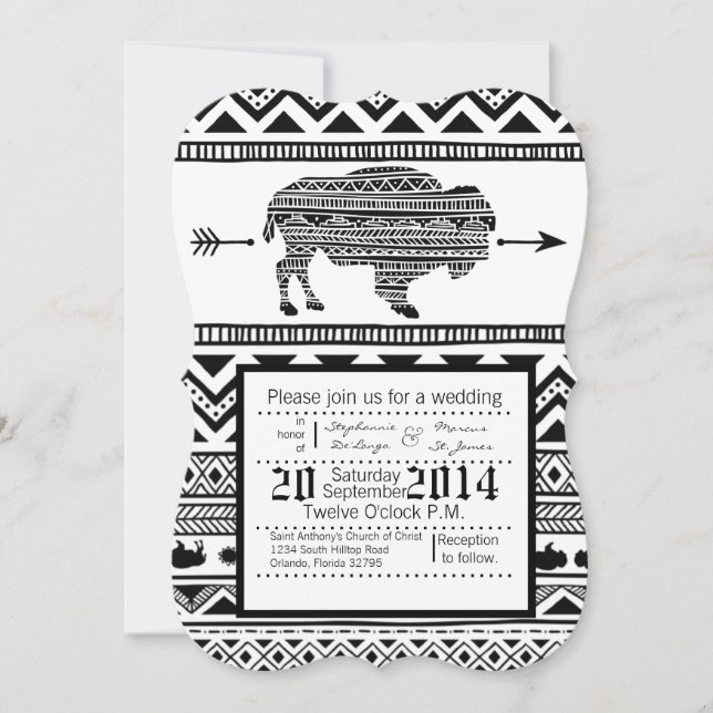 Invitation motif de la tribu Boho Buffalo 5x7 (Devant)