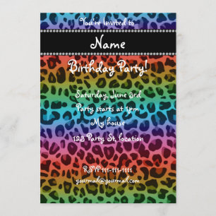 Invitation motif de léopard arc-en-ciel de nom personnalisé