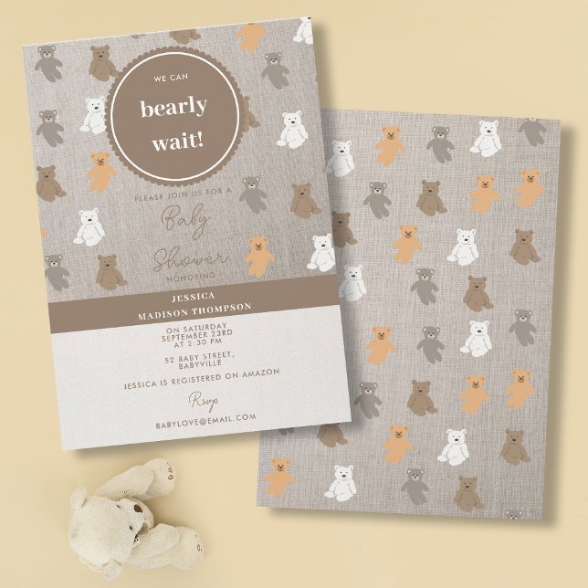 Invitation Motif de l'ours mignon Baby shower neutre du genre (Cute Bear Pattern Gender Neutral Baby Shower Invitation)