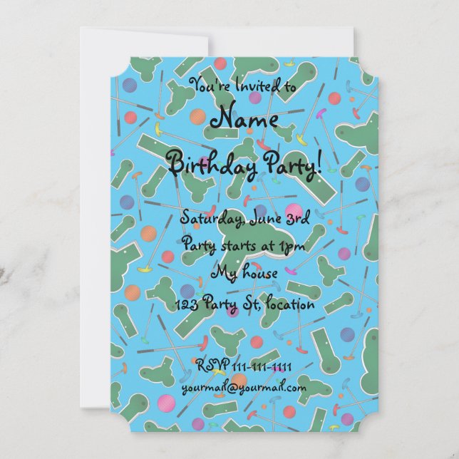 Invitation motif de mini-golf bleu ciel (Devant)