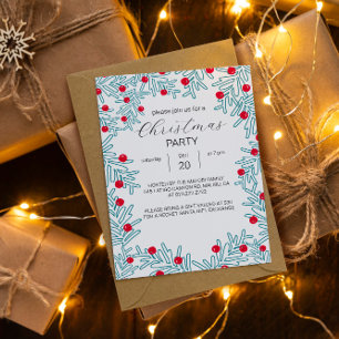 Invitation Motif de Noël avec branche de pin moderne et baie
