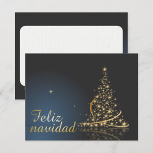 Invitation Motif de Noël bleu avec arbre de Noël doré.