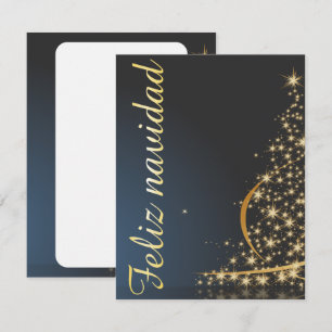 Invitation Motif de Noël bleu avec arbre de Noël doré.