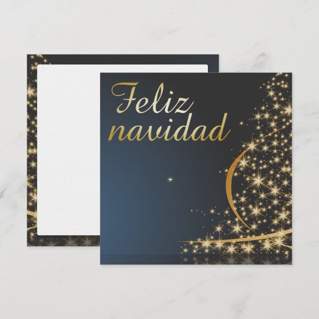 Invitation Motif de Noël bleu avec arbre de Noël doré. (Devant / Derrière)
