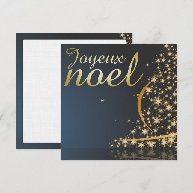 Invitation Motif de Noël bleu avec arbre de Noël doré (Devant / Derrière)