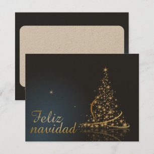 Invitation Motif de Noël bleu avec arbre de Noël doré.