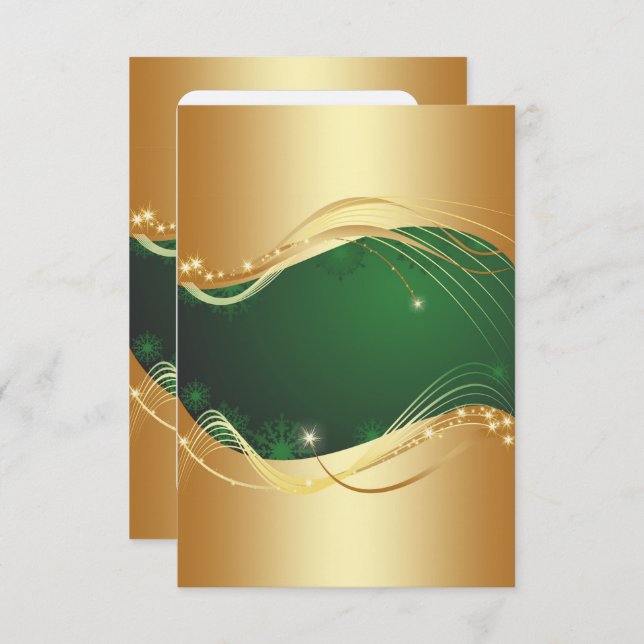 Invitation Motif de Noël doré avec arrière - plan vert... (Devant / Derrière)