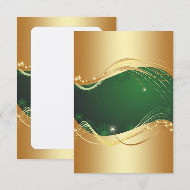 Invitation Motif de Noël doré avec fond vert... (Devant / Derrière)