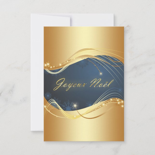 Invitation Motif de Noël or avec fond bleu (Devant)